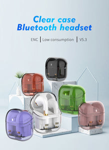 最新Bluetooth5.3 クリアケース デジタルノイズキャンセリング ワイヤレス イヤホン