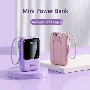 (新製品)ミニ モバイルバッテリー66ｗパワーバンク内蔵ケーブル充電器  (タイプCケーブル/マイクロUSBケーブル/iPhone用)