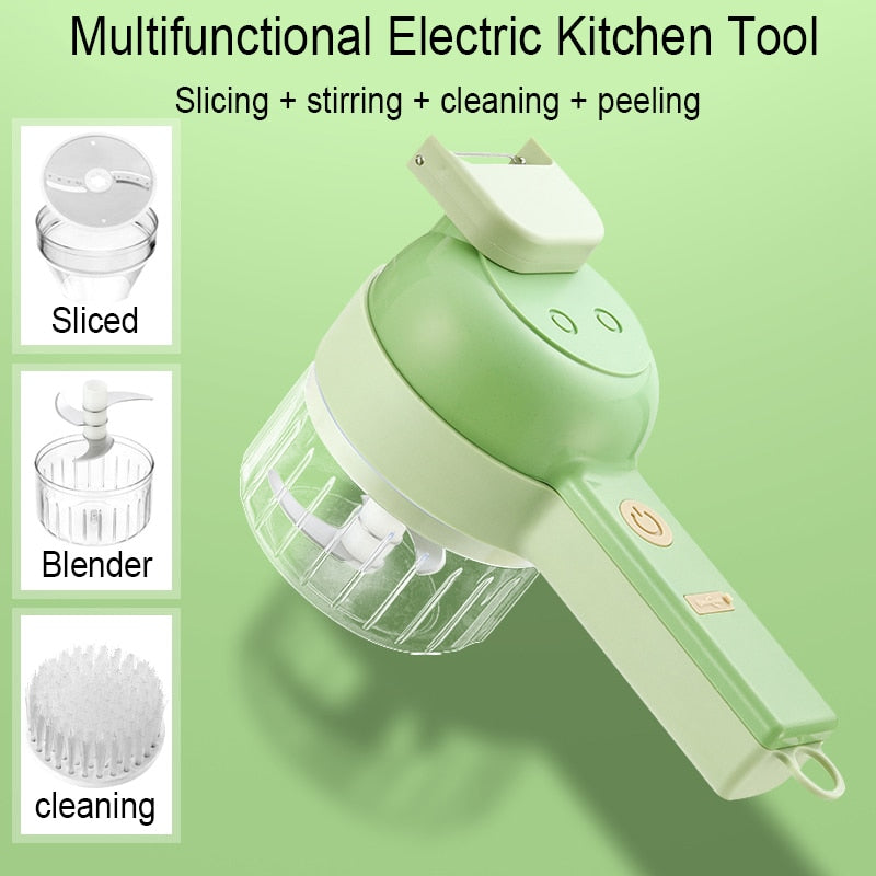 1 unit with 4-purpose food processor, vegetable slicer, chopping, peeling, and cleaning brush