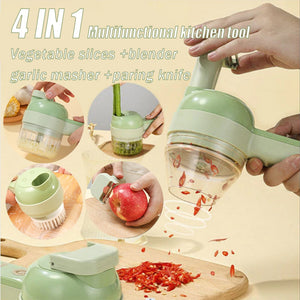 1 unit with 4-purpose food processor, vegetable slicer, chopping, peeling, and cleaning brush